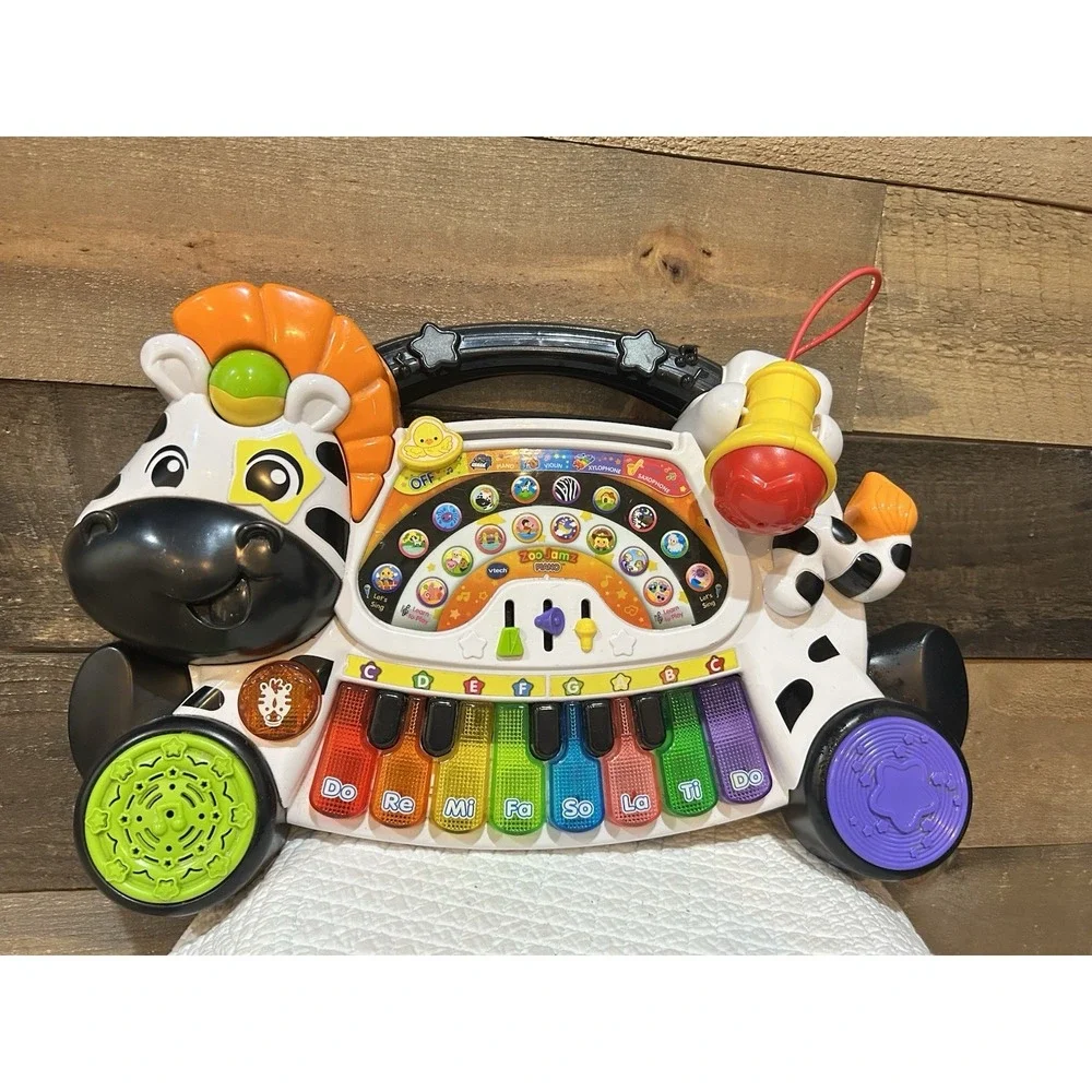 VTech Zoo Jamz Piano Zebra 4-In-1 Light-Up Instrument‎ W/ Microphone Musical Toy